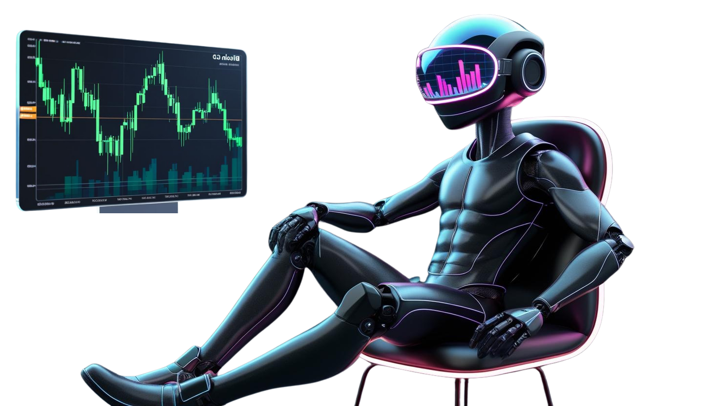 Neon-styled VR portrait used as reference aesthetic for the trading bot hero.